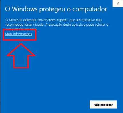 Tela azul do Windows — clique em Mais informações